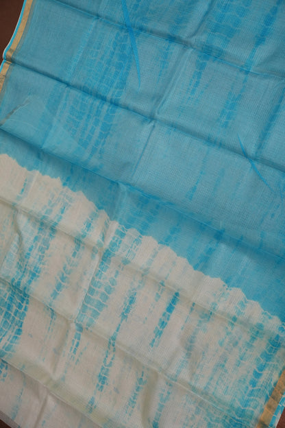 Silk Kota Shibori Tie & Dye Saree - Blue and white