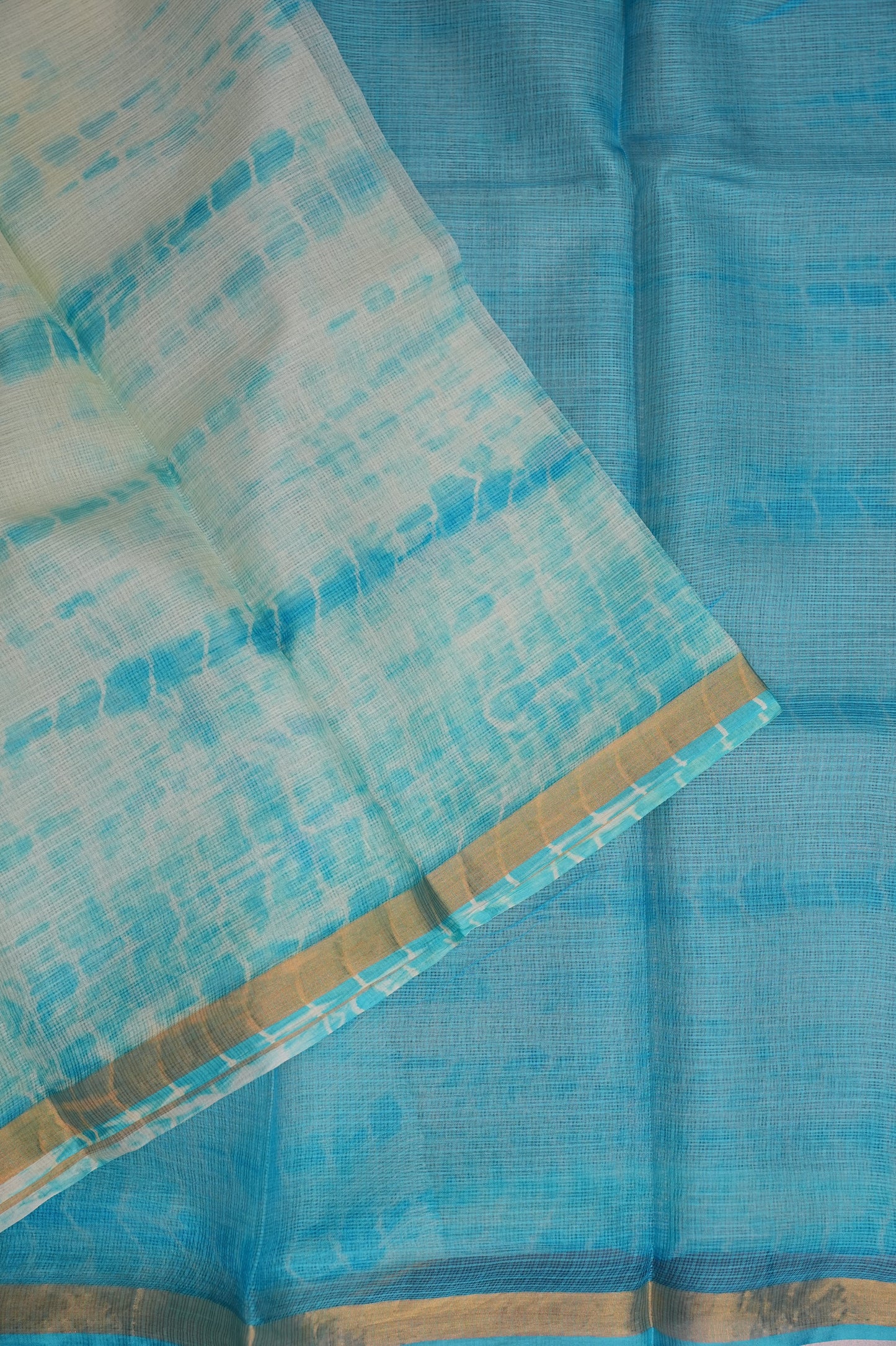 Silk Kota Shibori Tie & Dye Saree - Blue and white
