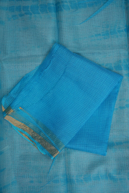 Silk Kota Shibori Tie & Dye Saree - Blue and white
