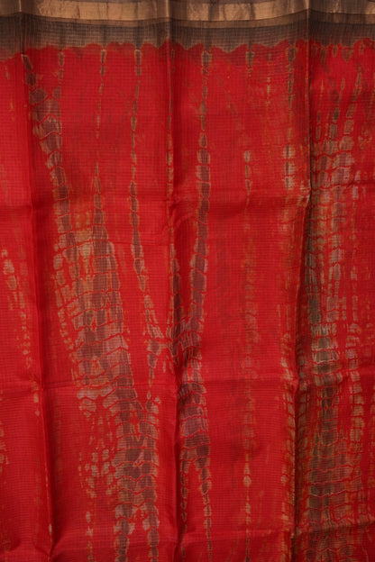 Silk Kota Shibori Tie & Dye Saree - Orange and Mud Brown