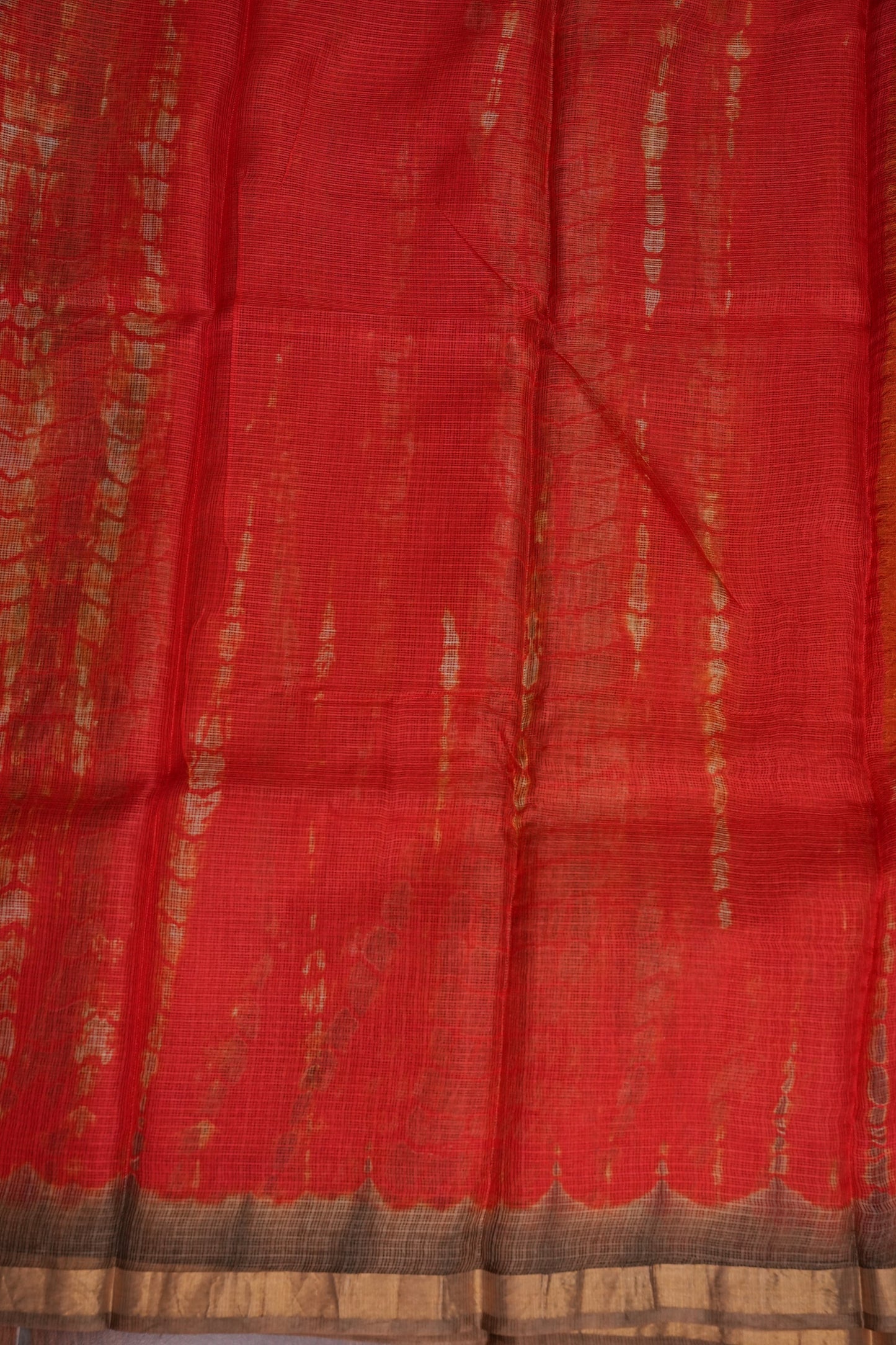Silk Kota Shibori Tie & Dye Saree - Orange and Mud Brown