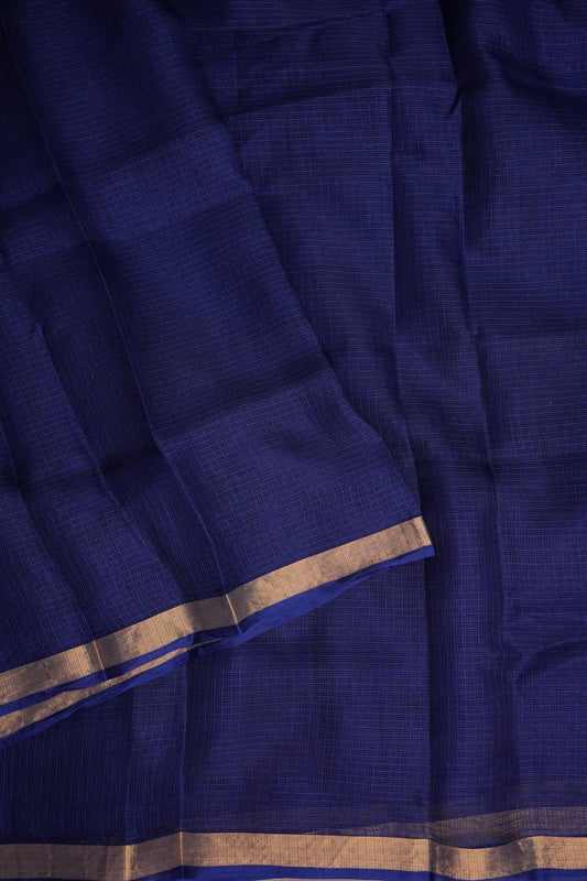 Silk Kota Plain Saree - Navy Blue