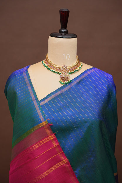 Designer Pure Kanchipuram Silk Saree in Ombre Pattern - Multicolor| Silk Mark Certified