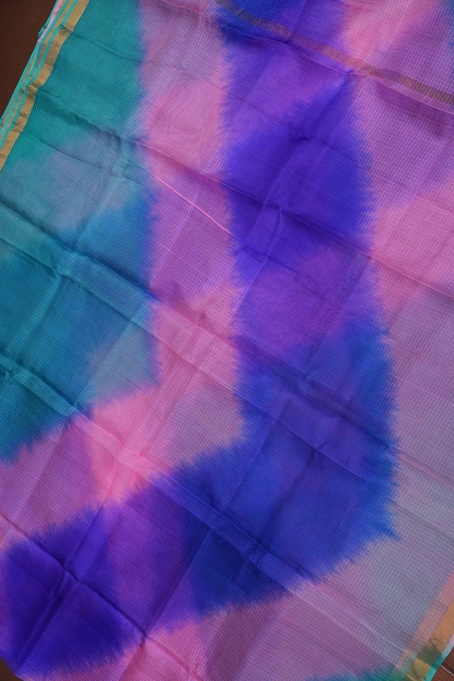 Silk Kota Multicolor Saree - Teal, Lavender & Blue Blend