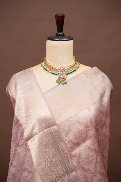Pastel Nude Pure Kanchipuram Silk Saree|Silk Mark Certified