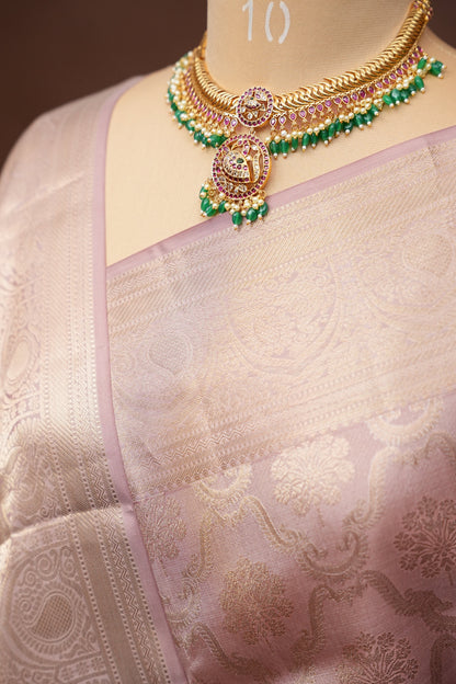 Pastel Nude Pure Kanchipuram Silk Saree|Silk Mark Certified