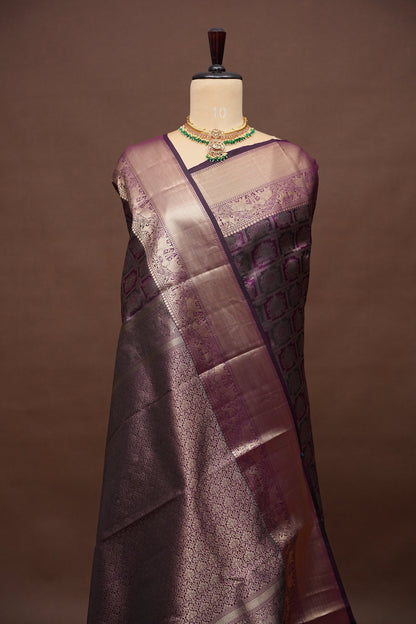 Pure Kanchipuram Brocade Silk Saree - Deep Purple| Silk Mark Certified