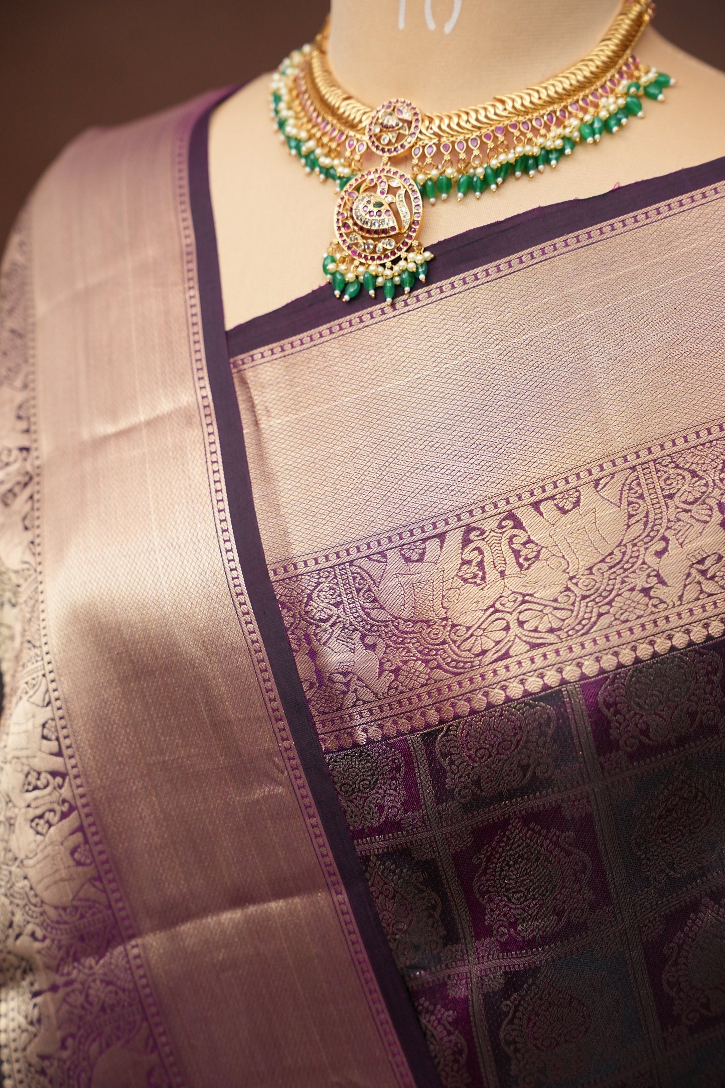 Pure Kanchipuram Brocade Silk Saree - Deep Purple| Silk Mark Certified