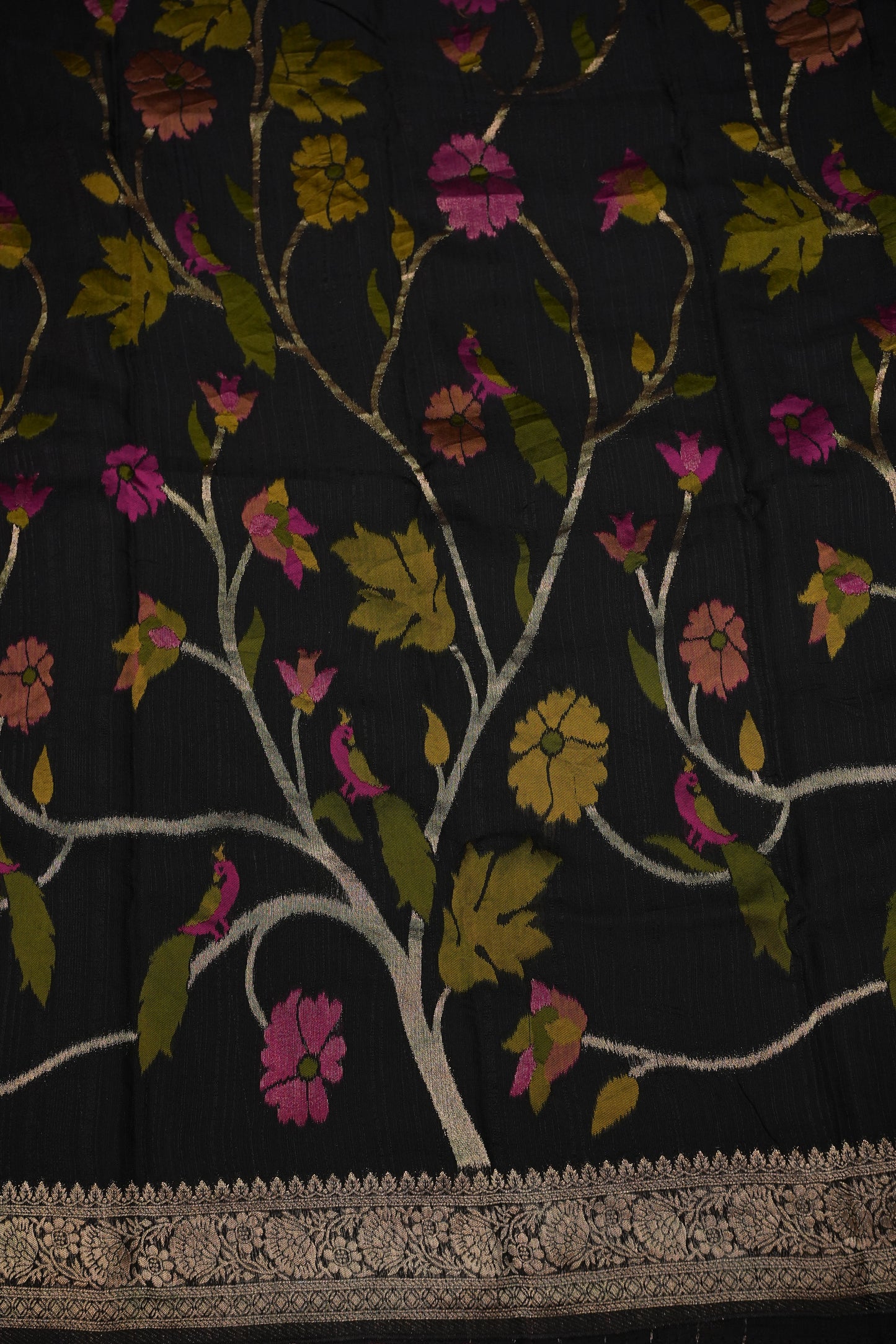 Soft Matka Banarasi Saree with Needle Design Work – Black