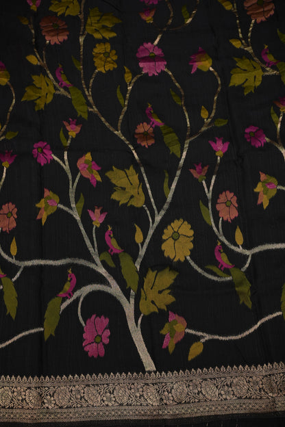 Soft Matka Banarasi Saree with Needle Design Work – Black