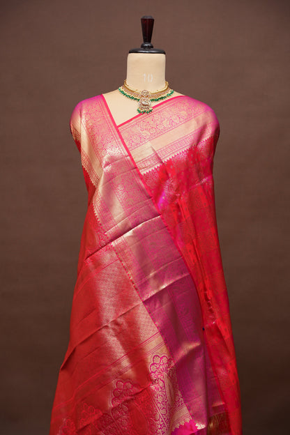 Rangkat Collection-Pink & Red in Pure Kanchipuram Silk Saree|Silk Mark Certified