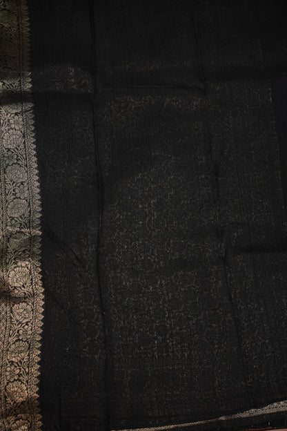 Soft Matka Banarasi Saree with Needle Design Work – Black