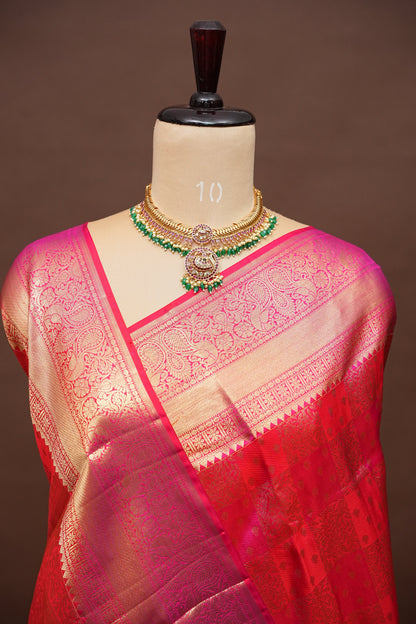 Rangkat Collection-Pink & Red in Pure Kanchipuram Silk Saree|Silk Mark Certified