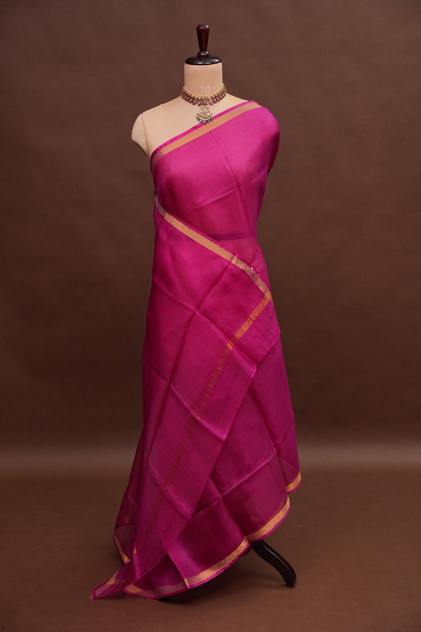 Silk Kota Plain Saree - Dark Pink