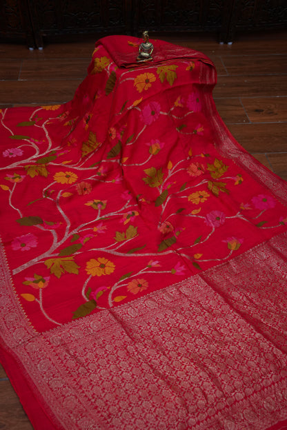 Soft Matka Banarasi Saree with Needle Design Work – Pink