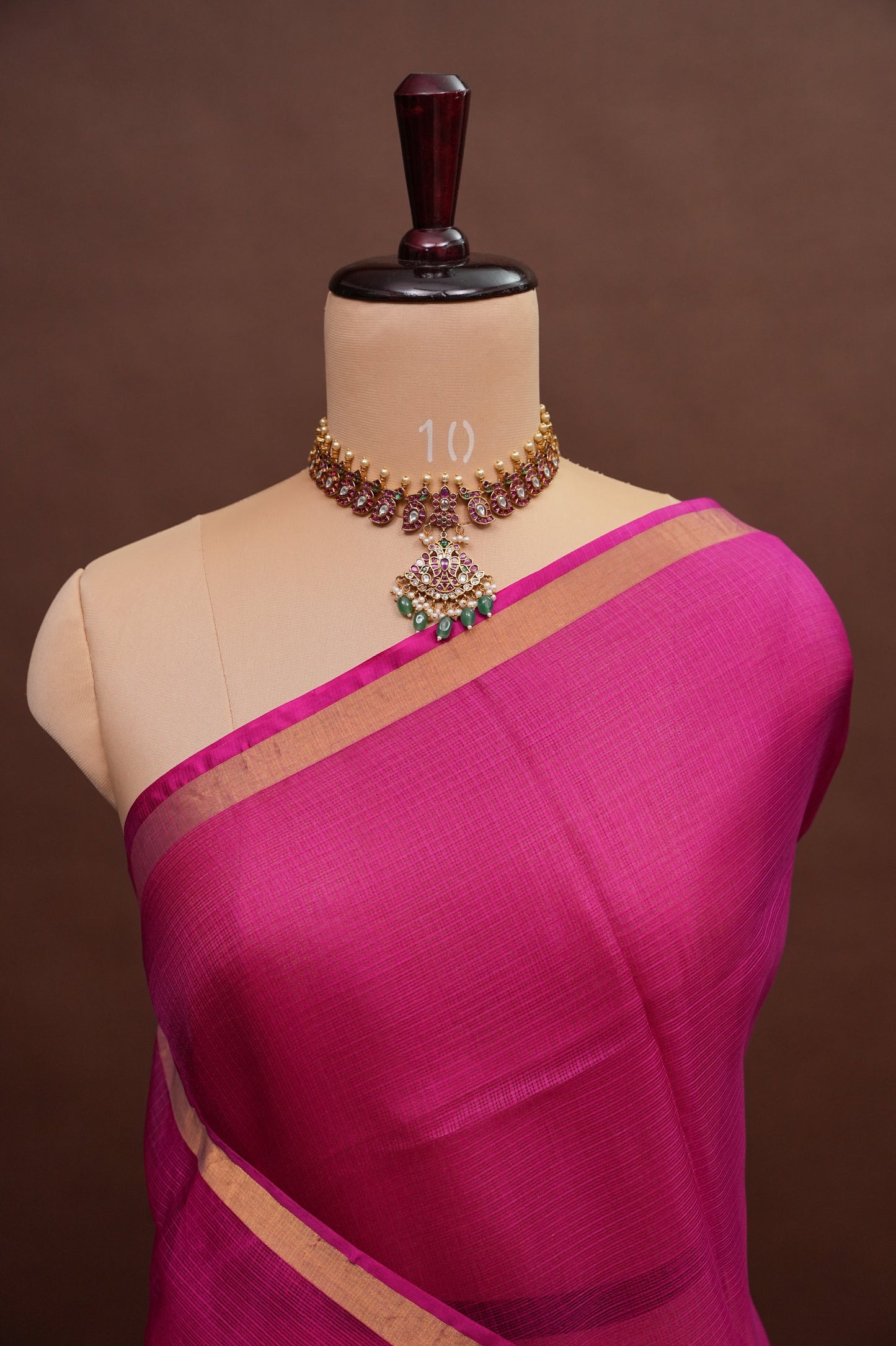 Silk Kota Plain Saree - Dark Pink