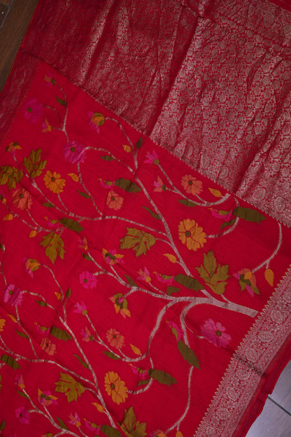 Soft Matka Banarasi Saree with Needle Design Work – Pink