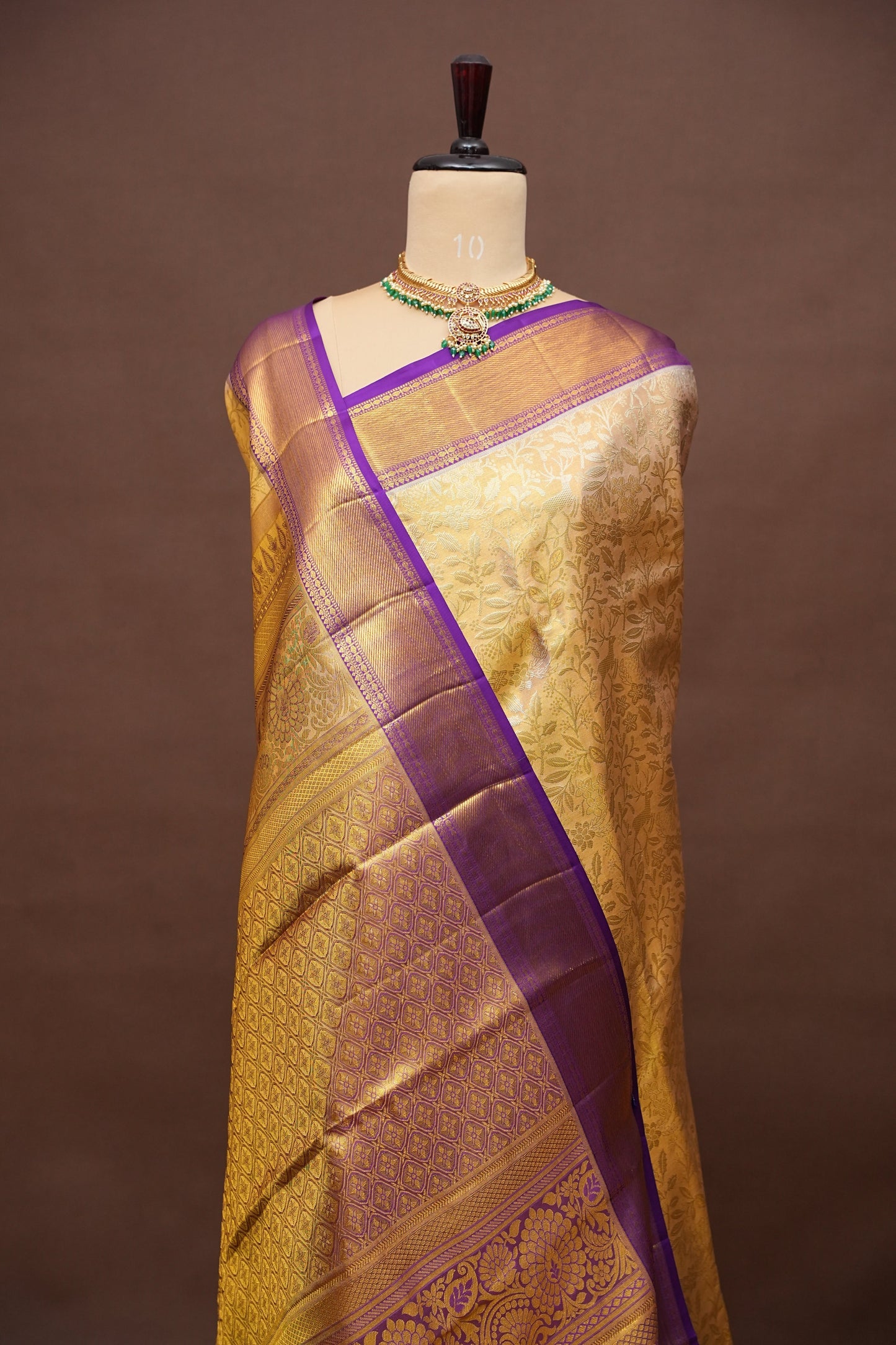 Gold with Purple Pure Tissue Kanchipuram Silk Saree|Silk Mark Certified