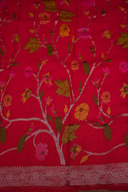 Soft Matka Banarasi Saree with Needle Design Work – Pink