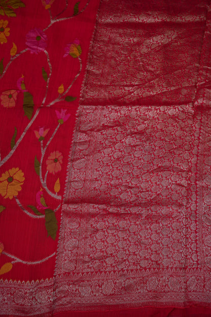 Soft Matka Banarasi Saree with Needle Design Work – Pink