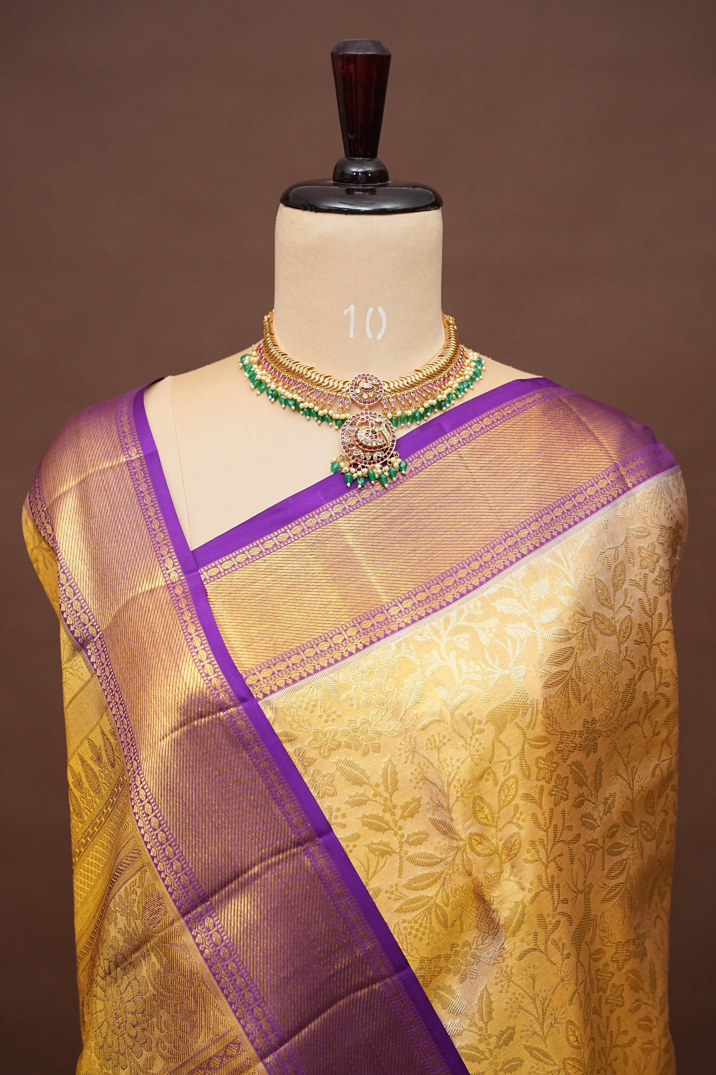 Gold with Purple Pure Tissue Kanchipuram Silk Saree|Silk Mark Certified