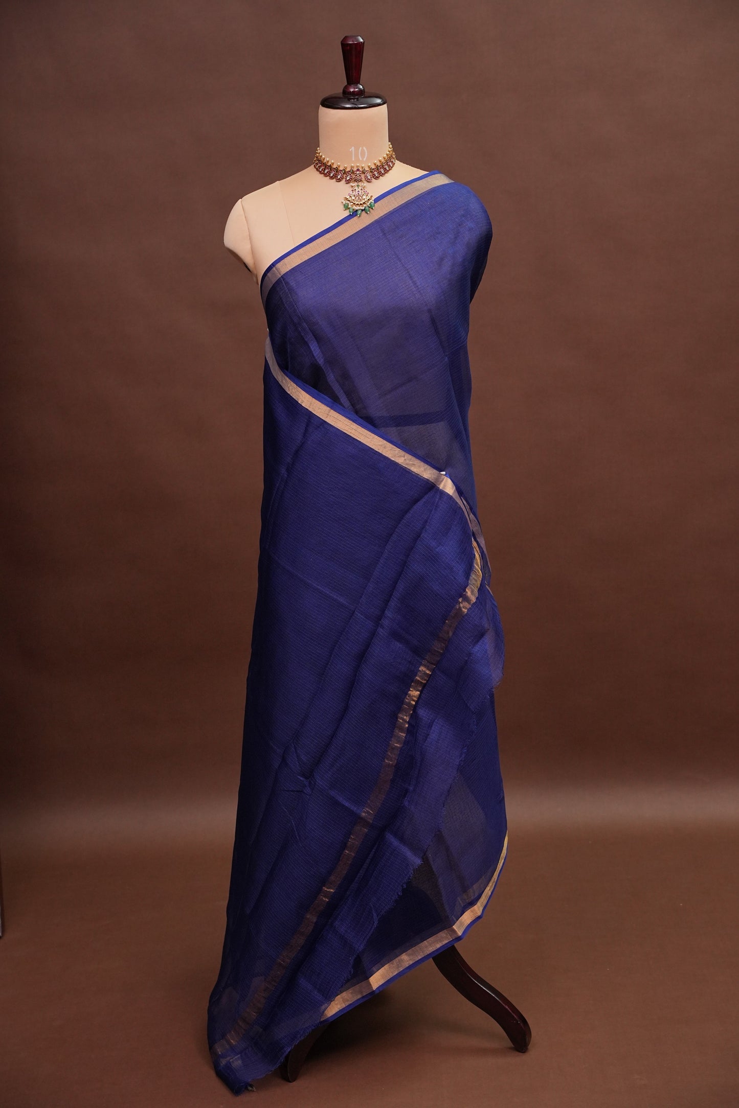 Silk Kota Plain Saree - Navy Blue