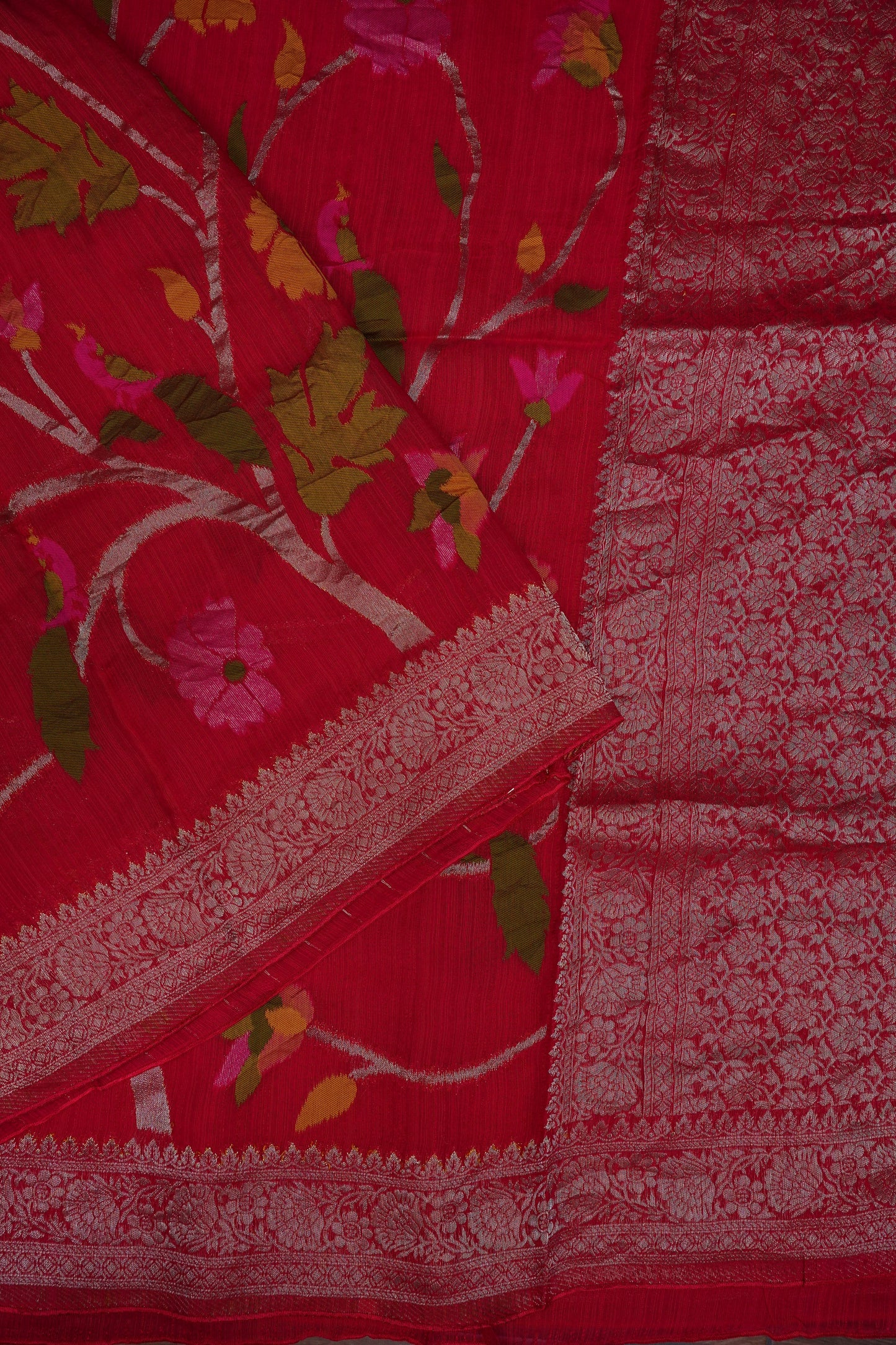 Soft Matka Banarasi Saree with Needle Design Work – Pink