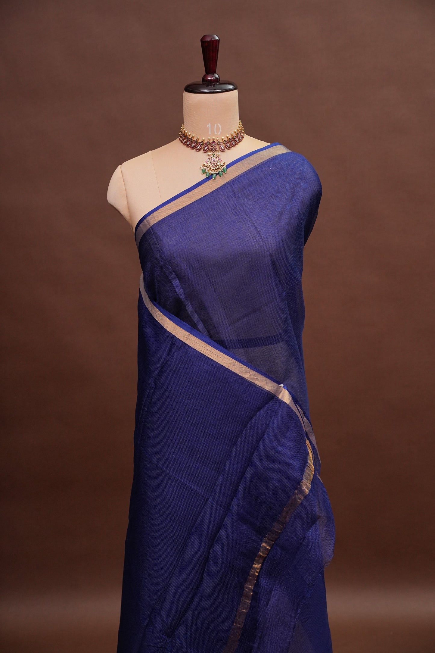 Silk Kota Plain Saree - Navy Blue
