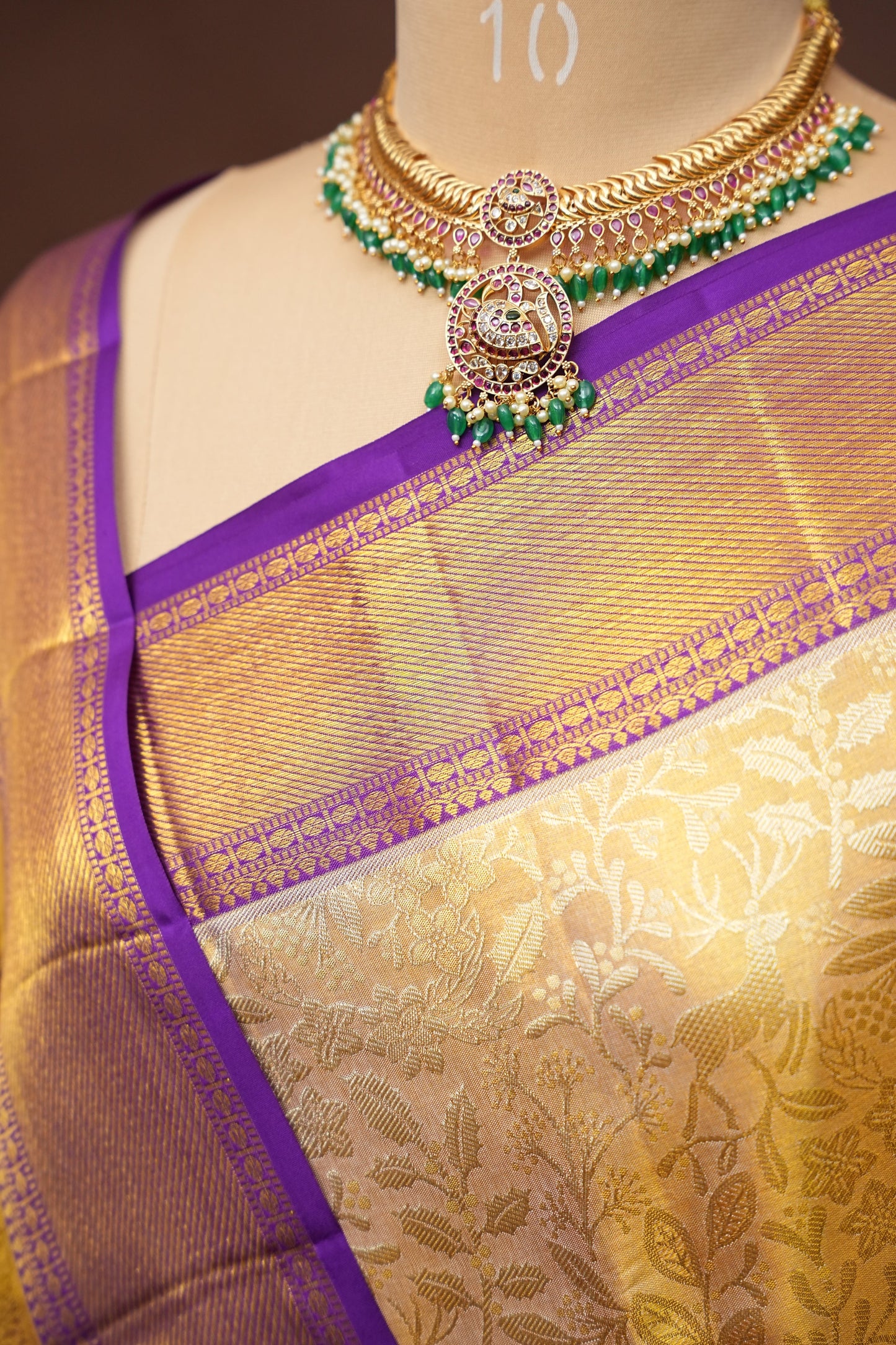 Gold with Purple Pure Tissue Kanchipuram Silk Saree|Silk Mark Certified