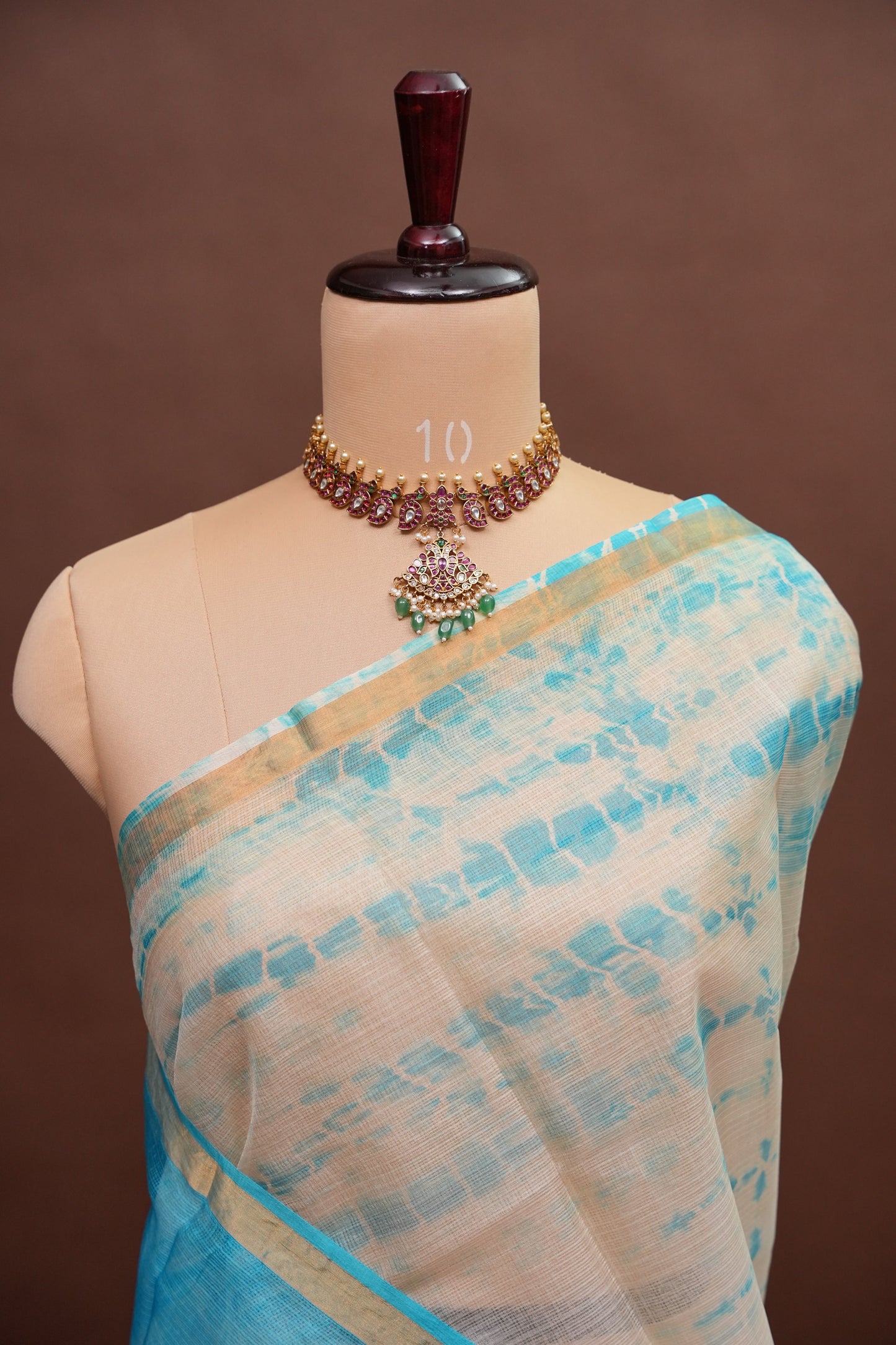 Silk Kota Shibori Tie & Dye Saree - Blue and white