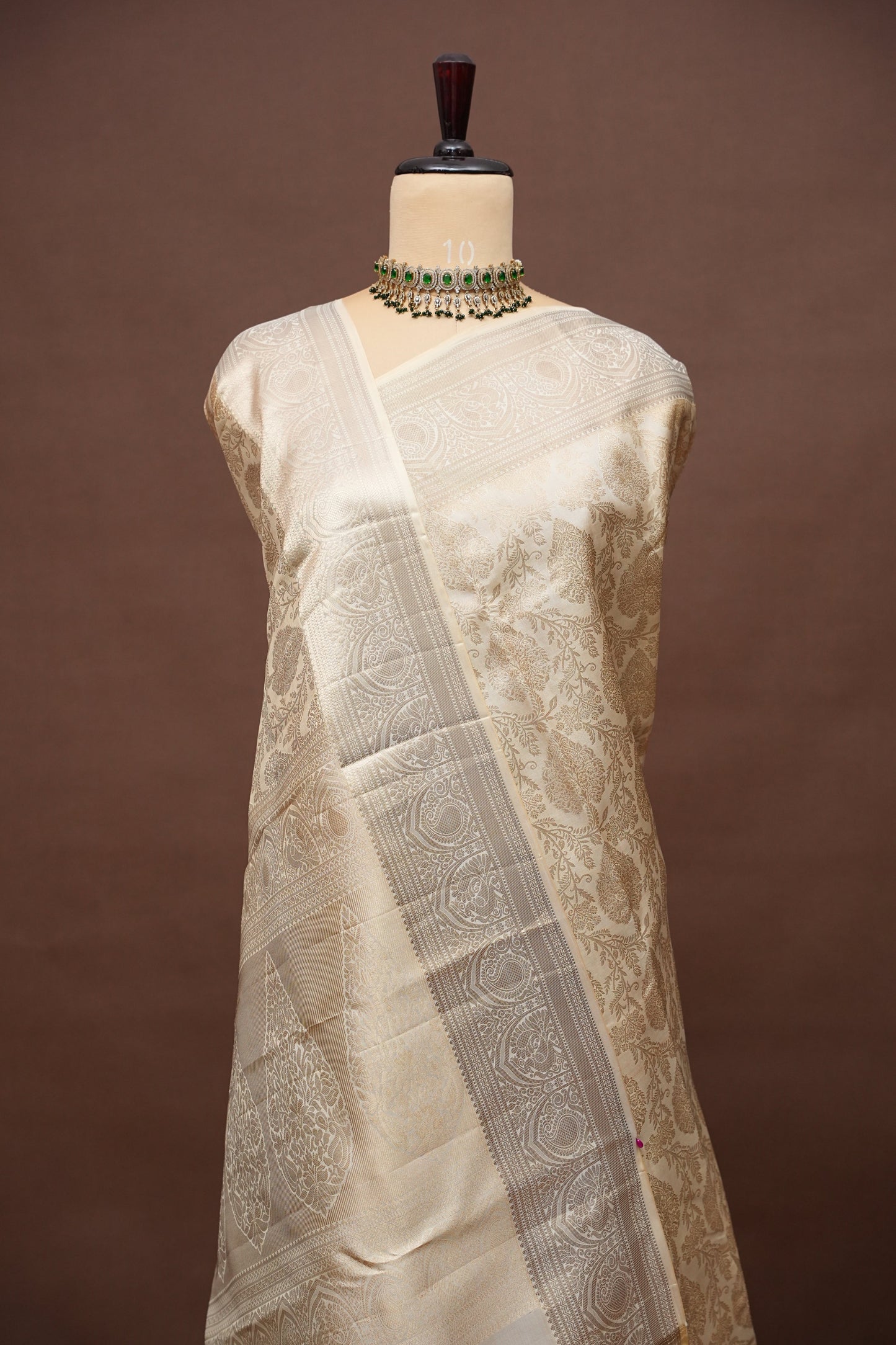 Pure Kanchipuram Silk Saree - Half White| Silk Mark Certified