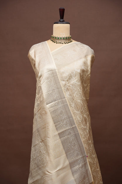 Pure Kanchipuram Silk Saree - Half White| Silk Mark Certified