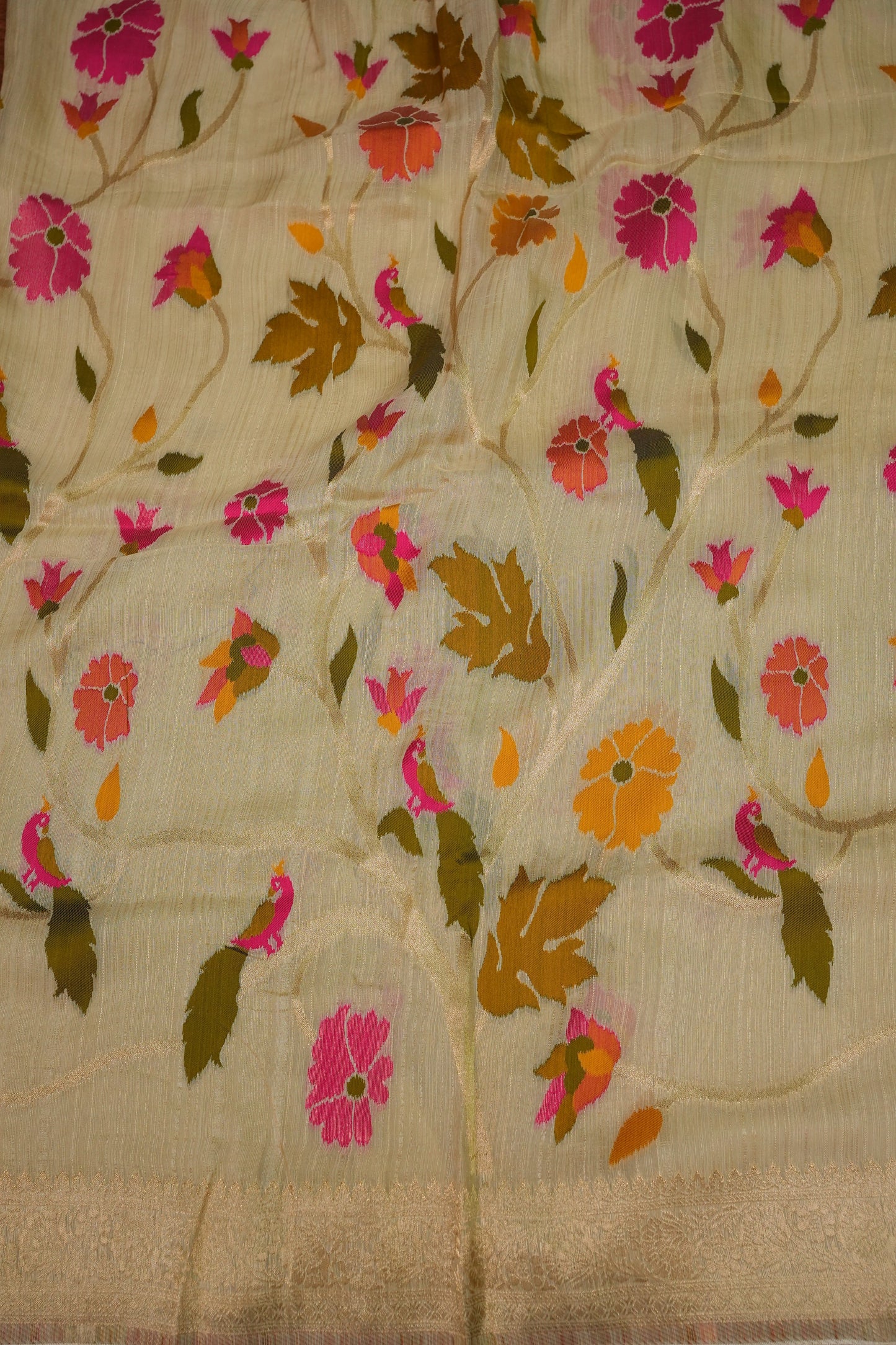 Soft Matka Banarasi Saree with Needle Design Work – Half White