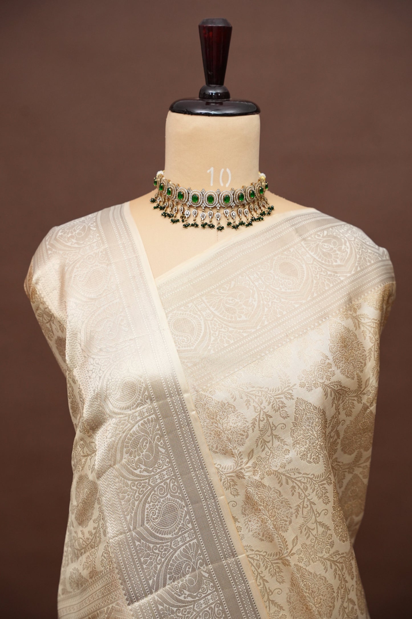 Pure Kanchipuram Silk Saree - Half White| Silk Mark Certified
