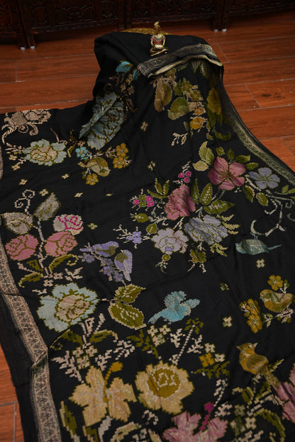 Soft Matka Banarasi Saree with Needle Design Work – Black