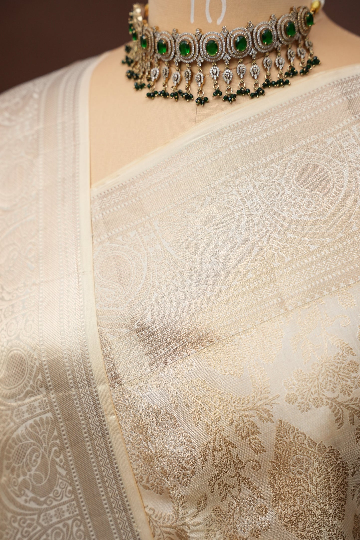 Pure Kanchipuram Silk Saree - Half White| Silk Mark Certified