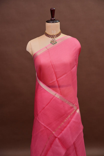 Silk Kota Plain Saree - Candy Pink