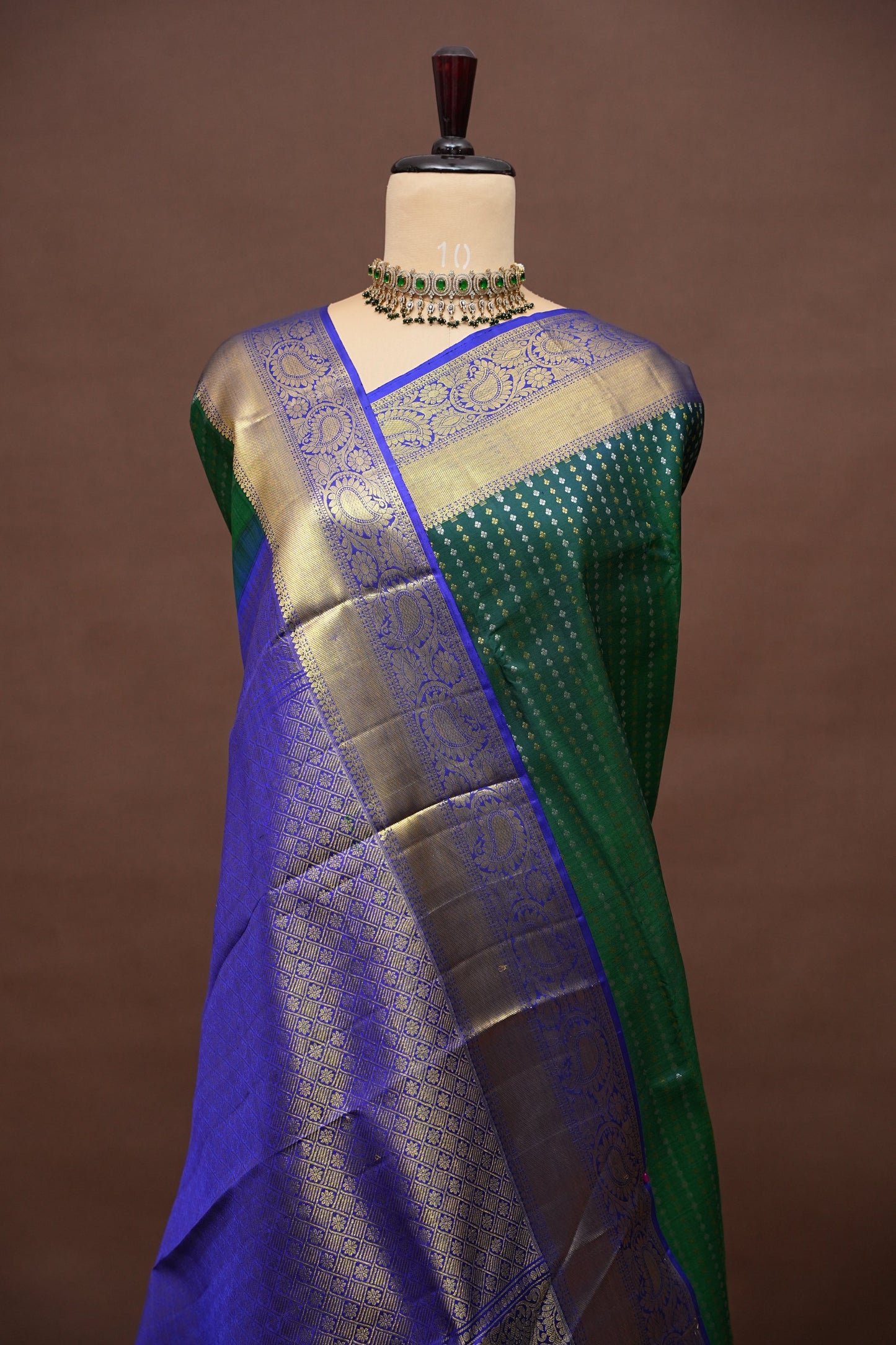 Pure Kanchipuram Silk Saree - Peacock Green & Blue| Silk Mark Certified