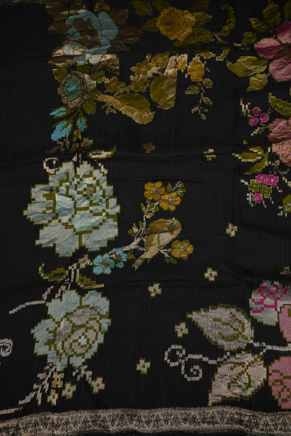 Soft Matka Banarasi Saree with Needle Design Work – Black