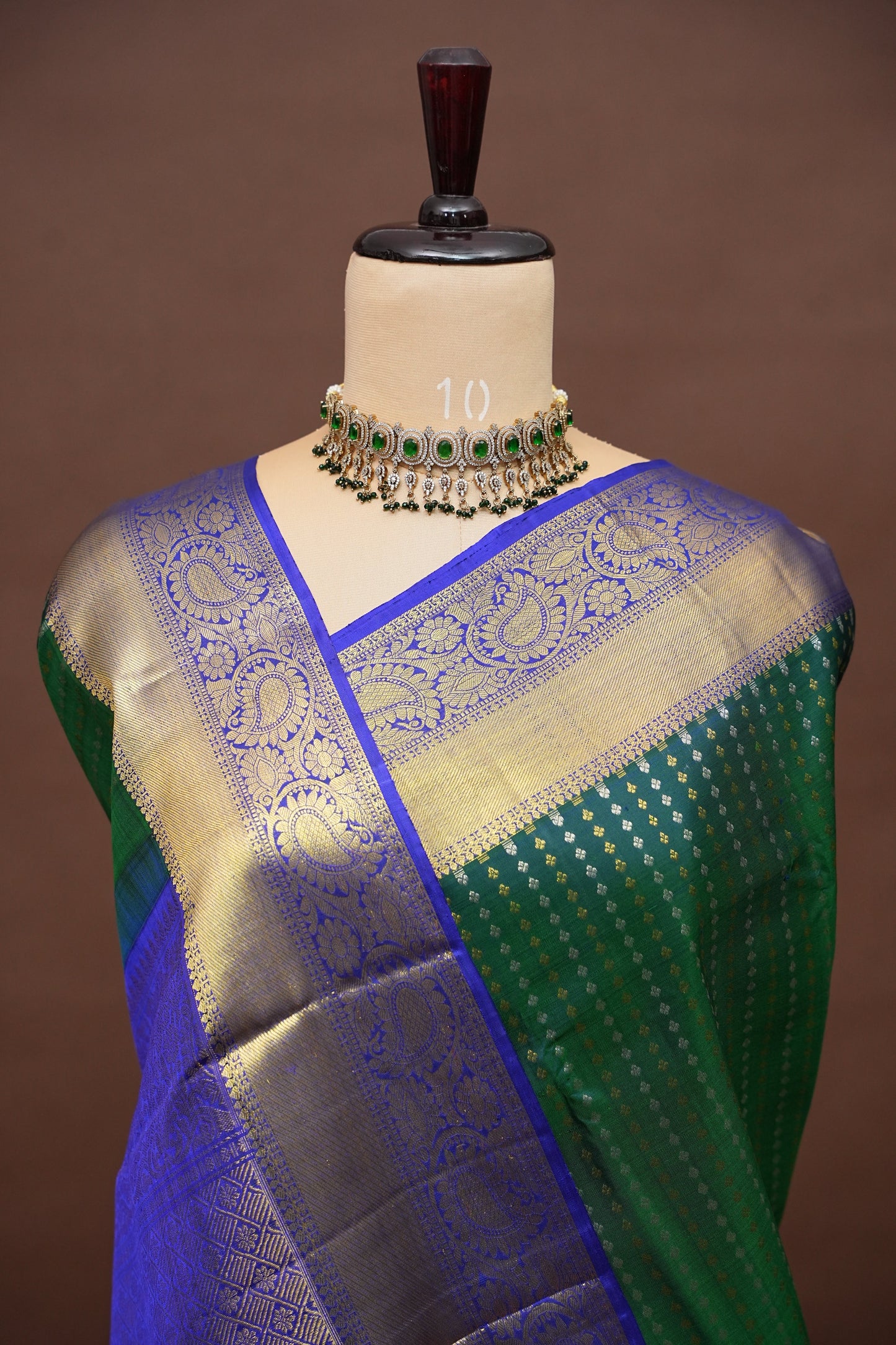 Pure Kanchipuram Silk Saree - Peacock Green & Blue| Silk Mark Certified
