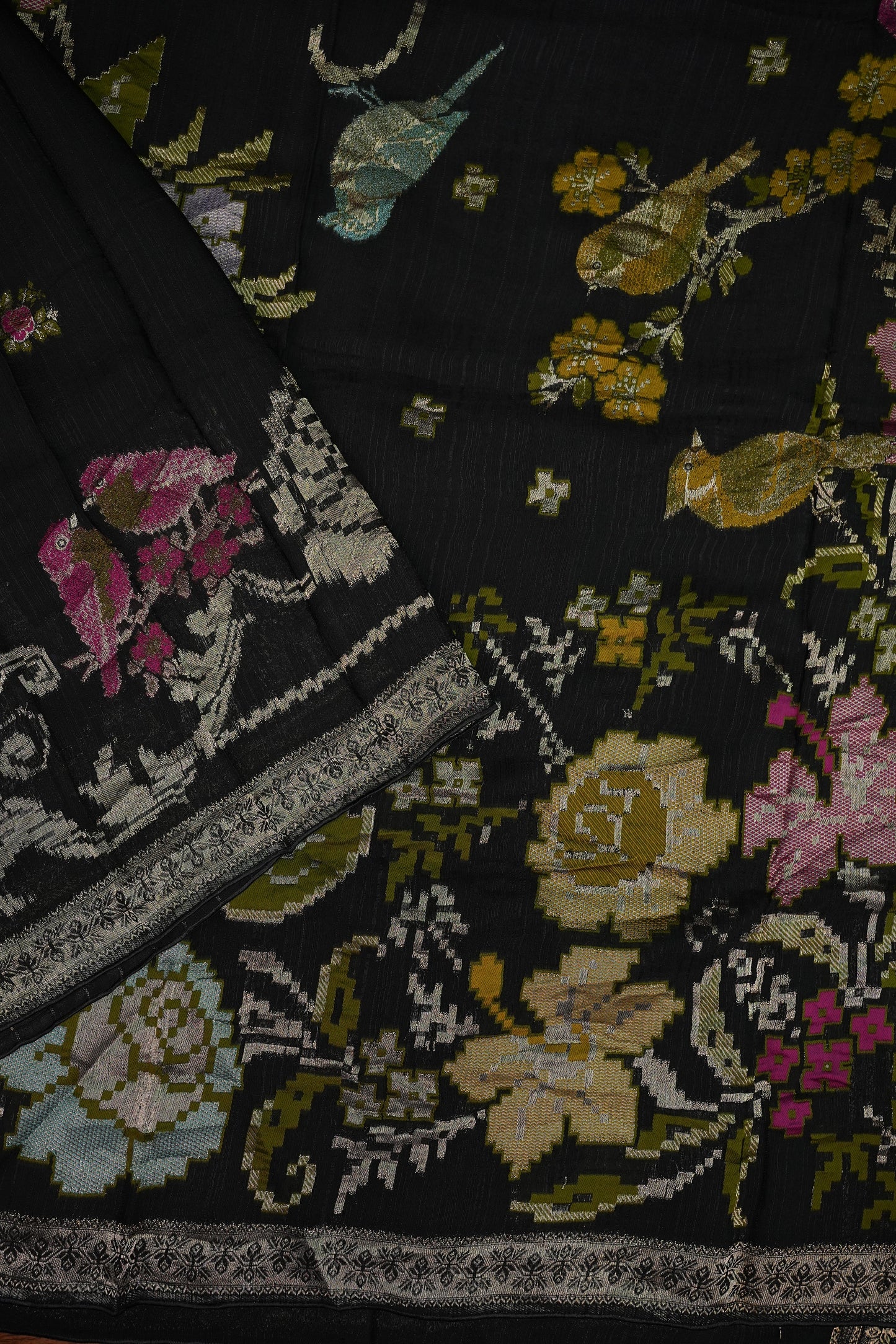 Soft Matka Banarasi Saree with Needle Design Work – Black