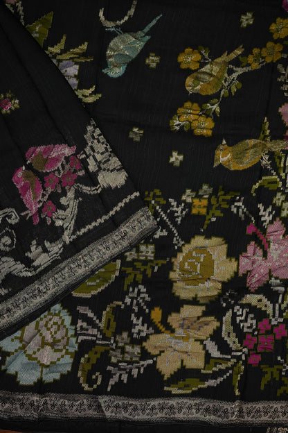 Soft Matka Banarasi Saree with Needle Design Work – Black