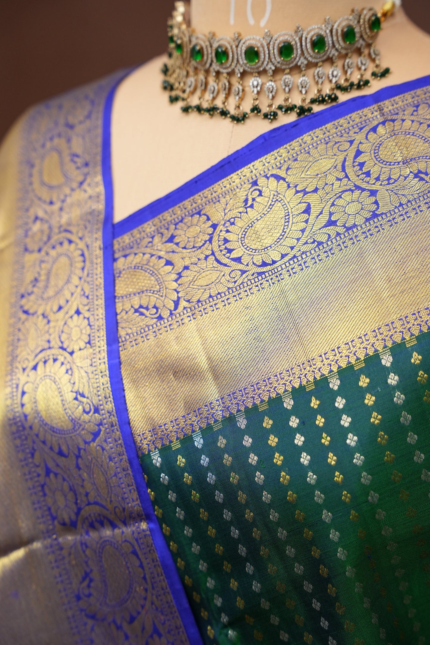 Pure Kanchipuram Silk Saree - Peacock Green & Blue| Silk Mark Certified