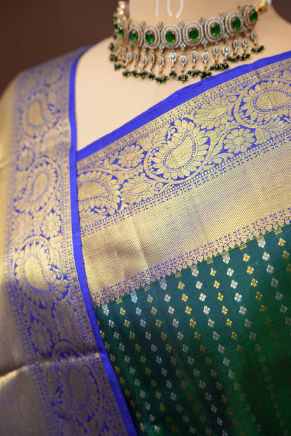 Pure Kanchipuram Silk Saree - Peacock Green & Blue| Silk Mark Certified