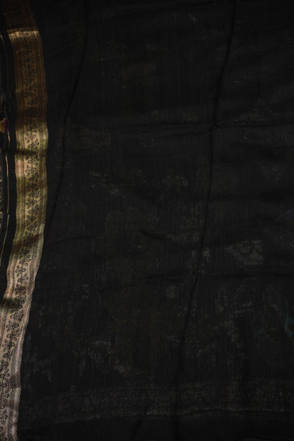 Soft Matka Banarasi Saree with Needle Design Work – Black