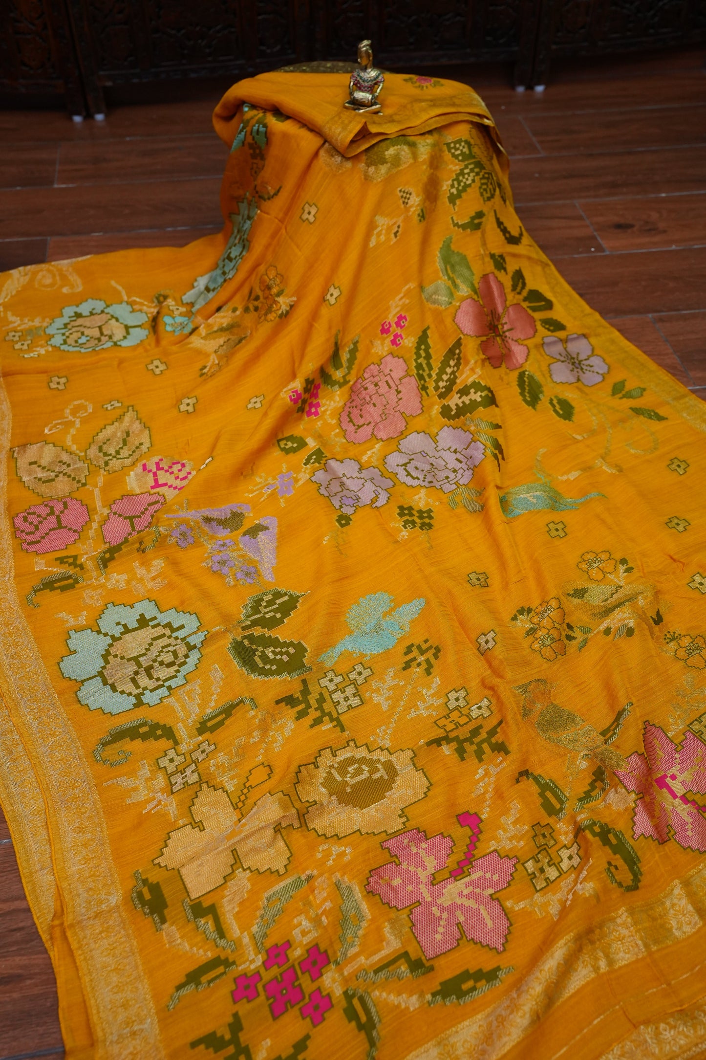 Soft Matka Banarasi Saree with Needle Design Work – Mustard Yellow