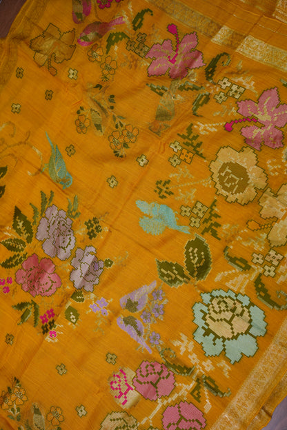 Soft Matka Banarasi Saree with Needle Design Work – Mustard Yellow