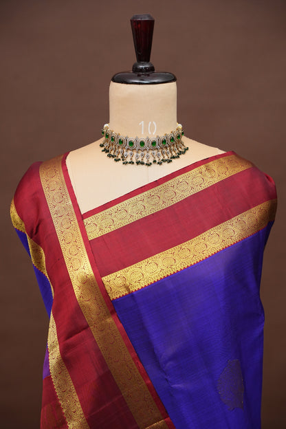Pure Kanchipuram Silk Saree - Deep Purple & Maroon| Silk Mark Certified
