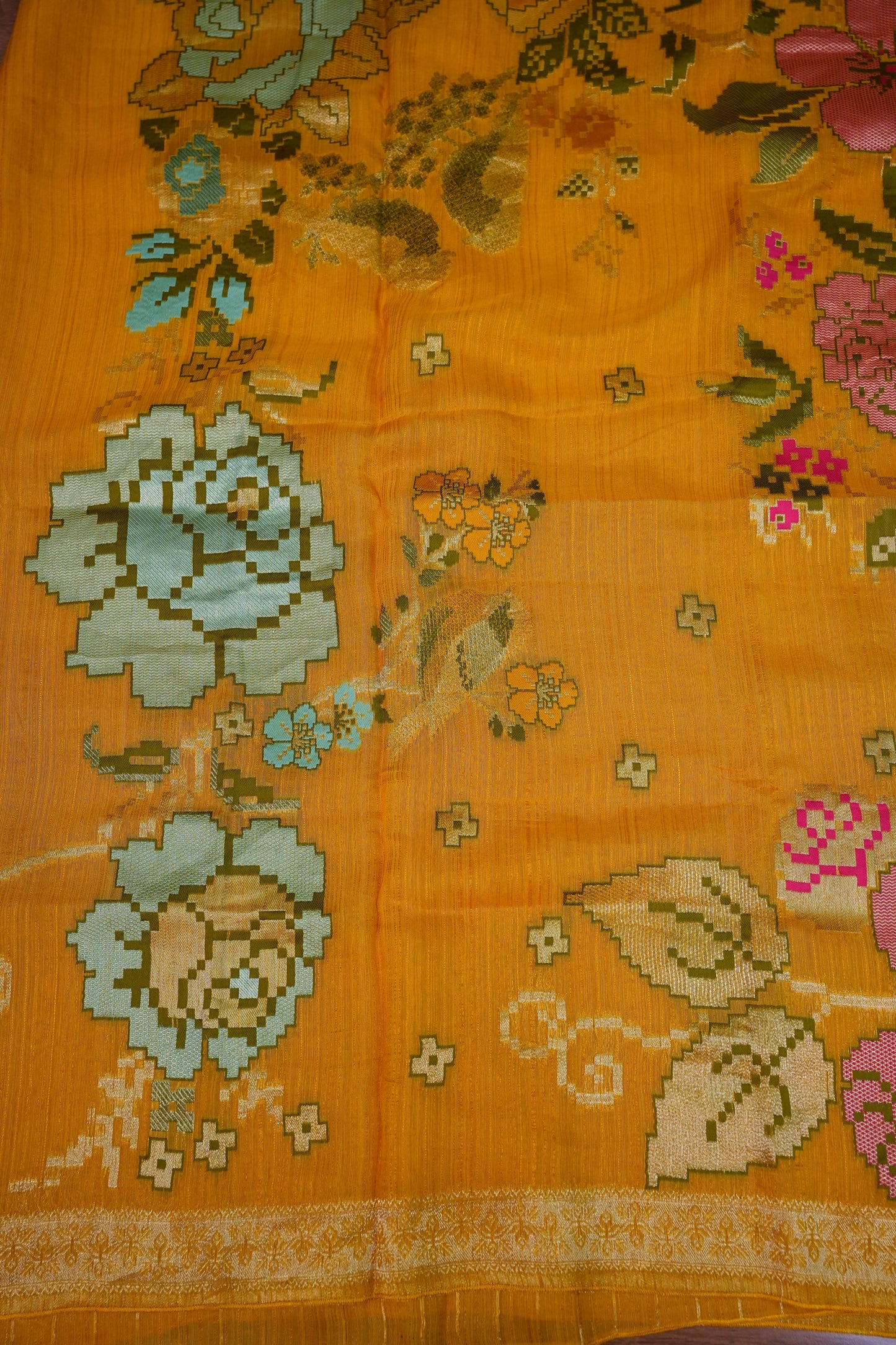 Soft Matka Banarasi Saree with Needle Design Work – Mustard Yellow