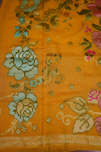 Soft Matka Banarasi Saree with Needle Design Work – Mustard Yellow